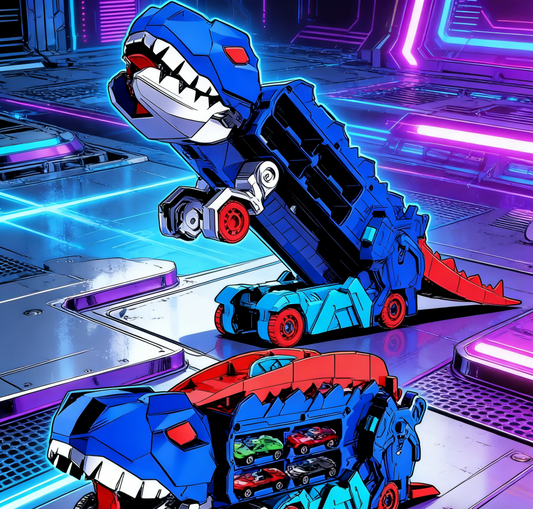 Folding Dinosaur Transporter Racing Track, Competitive Eat & Roll Vehicle Game with Mini Cars, Fun Gift Toy for Kids