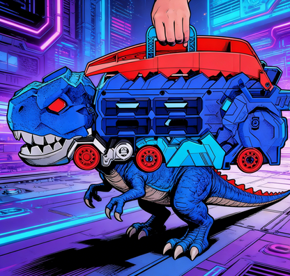 Folding Dinosaur Transporter Racing Track, Competitive Eat & Roll Vehicle Game with Mini Cars, Fun Gift Toy for Kids